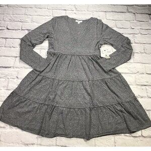 Nordstrom BP Long Sleeve Knit Tiered Babydoll Dress Womens Size XS Heather Grey